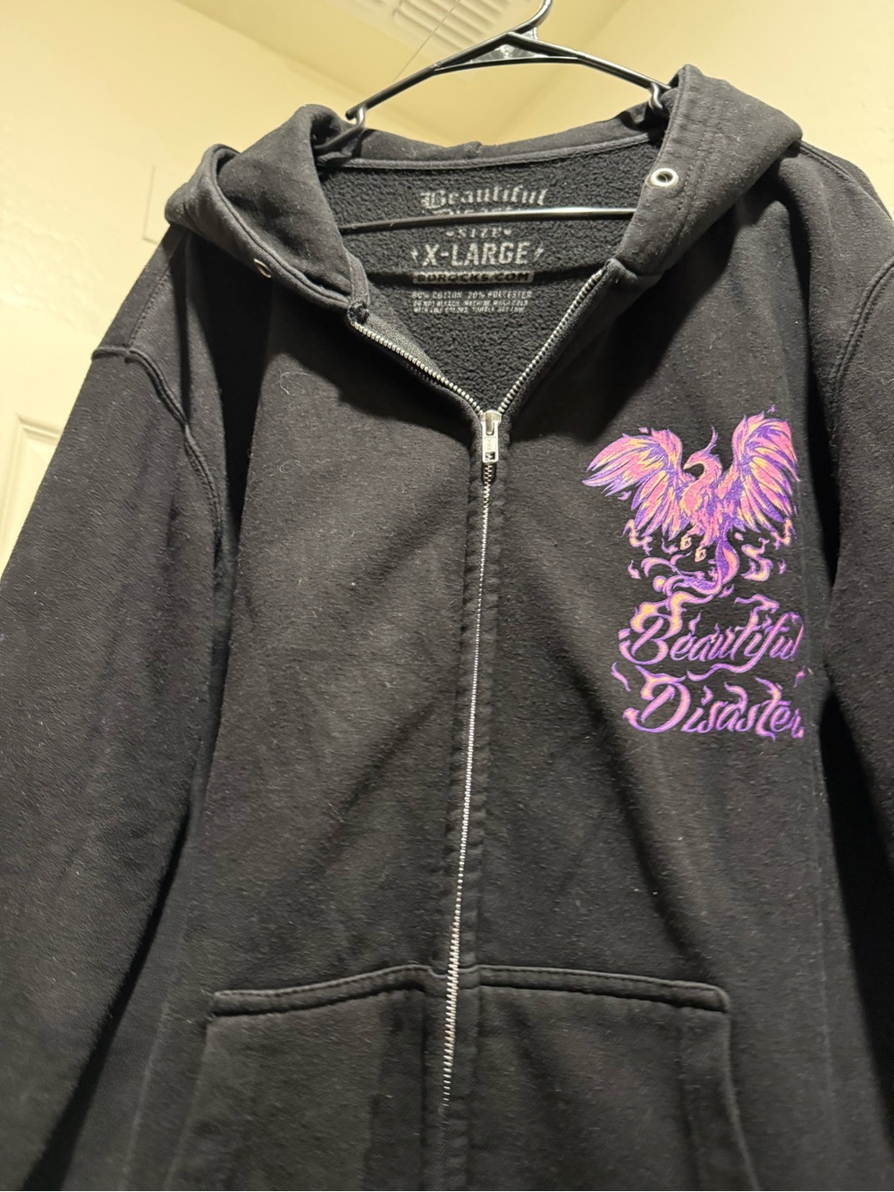 Beautiful Disaster Black Zip Hoodie with Phoenix Graphic